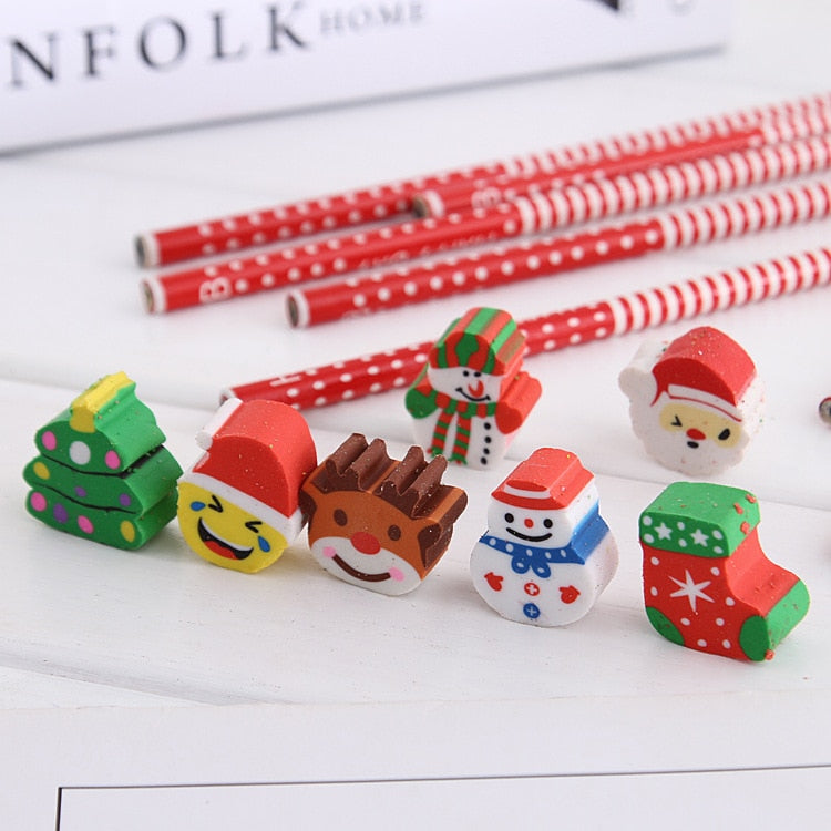 Christmas Pencils 5-Pack with Santa Snowman Eraser Caps