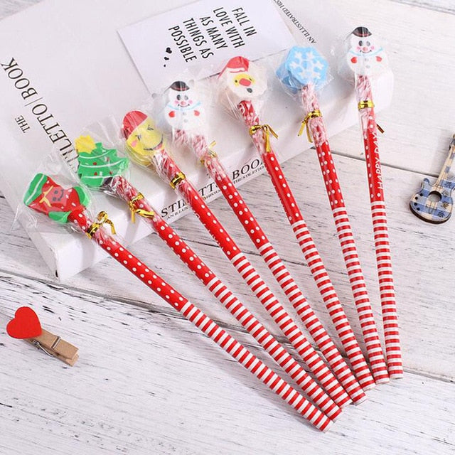 Christmas Pencils 5-Pack with Santa Snowman Eraser Caps