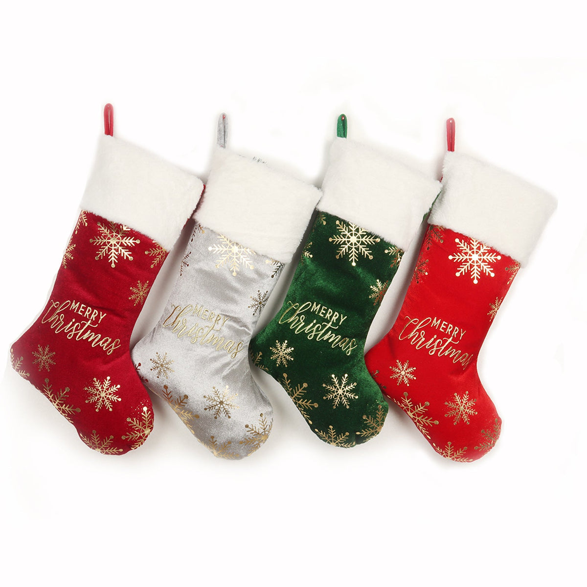 Christmas Stocking Set of 4 with Embroidered Snowflakes