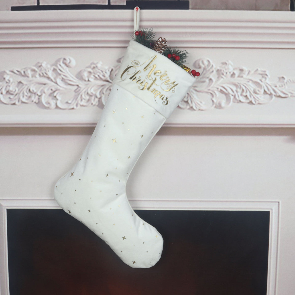 Christmas Stocking Set With Gold Embroidery, 3-Piece Decor