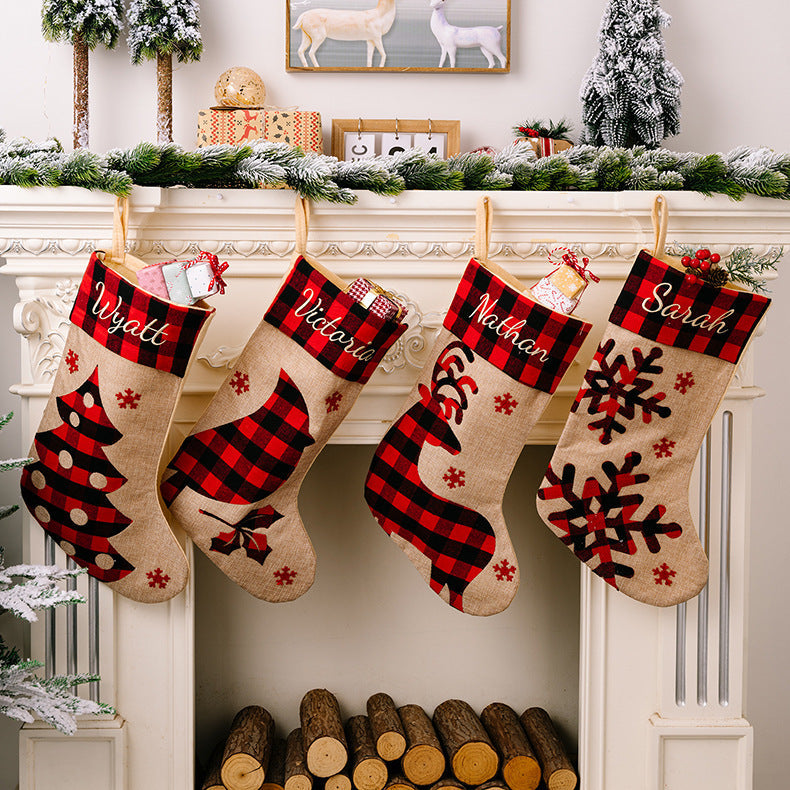 Personalized Christmas Stockings in Rustic Plaid Decor