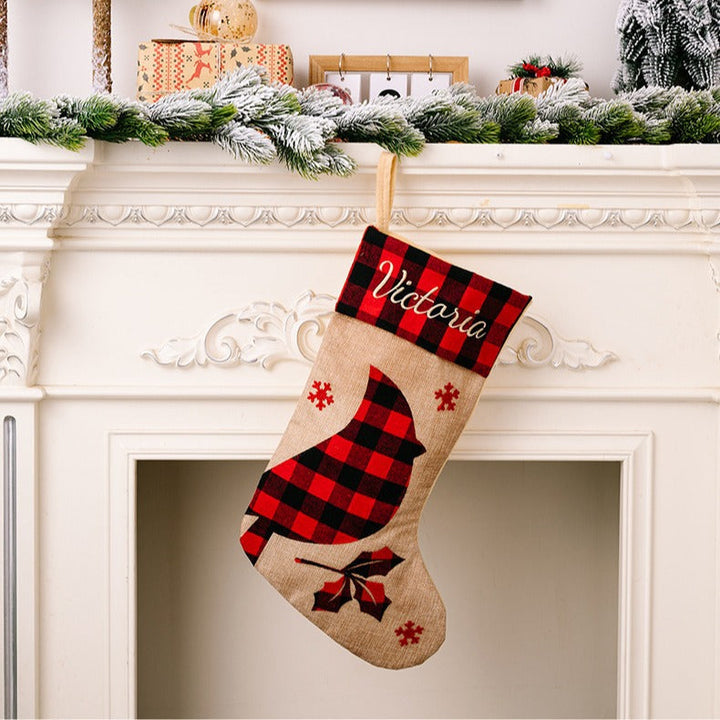 Personalized Christmas Stockings in Rustic Plaid Decor