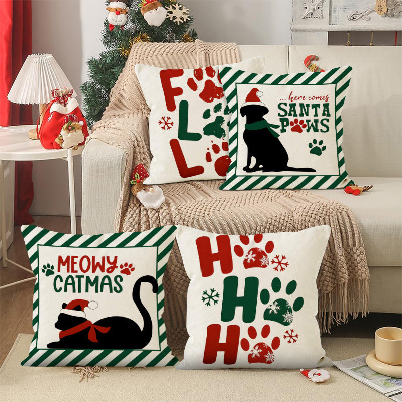 Christmas Cat Pillow Cover for Cozy Festive Sofa Style