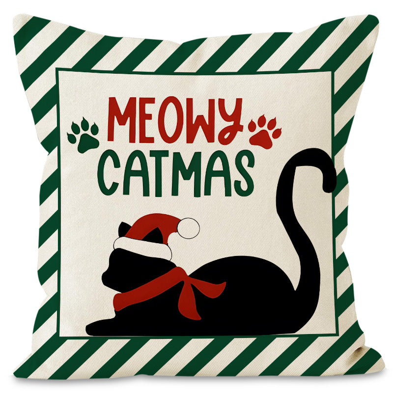 Christmas Cat Pillow Cover for Cozy Festive Sofa Style