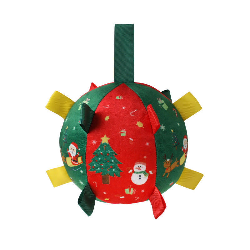 Christmas Plush Dog Ball with Bell for Interactive Play