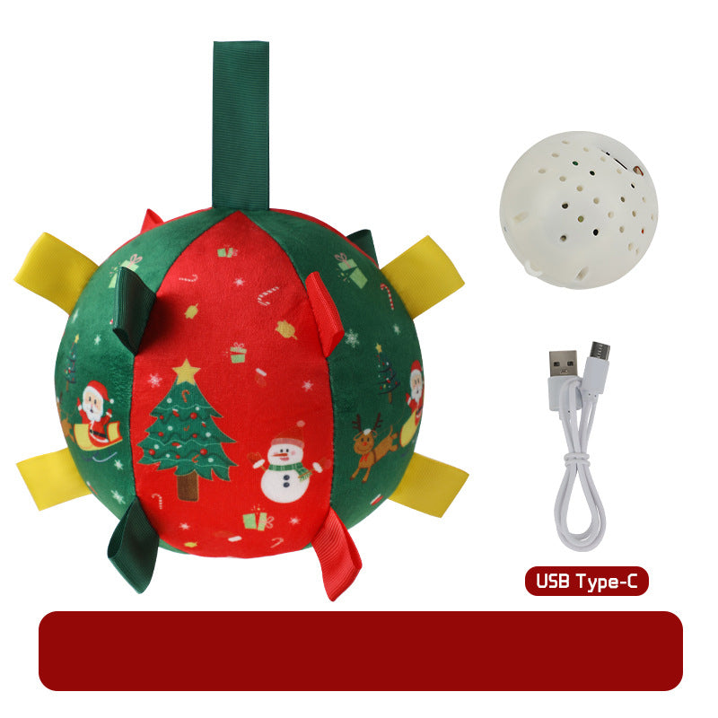 Christmas Plush Dog Ball with Bell for Interactive Play