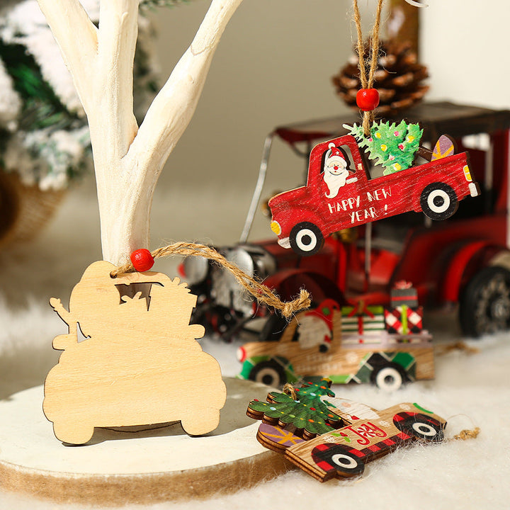 Wooden Christmas Car Ornaments for Rustic Holiday Decor