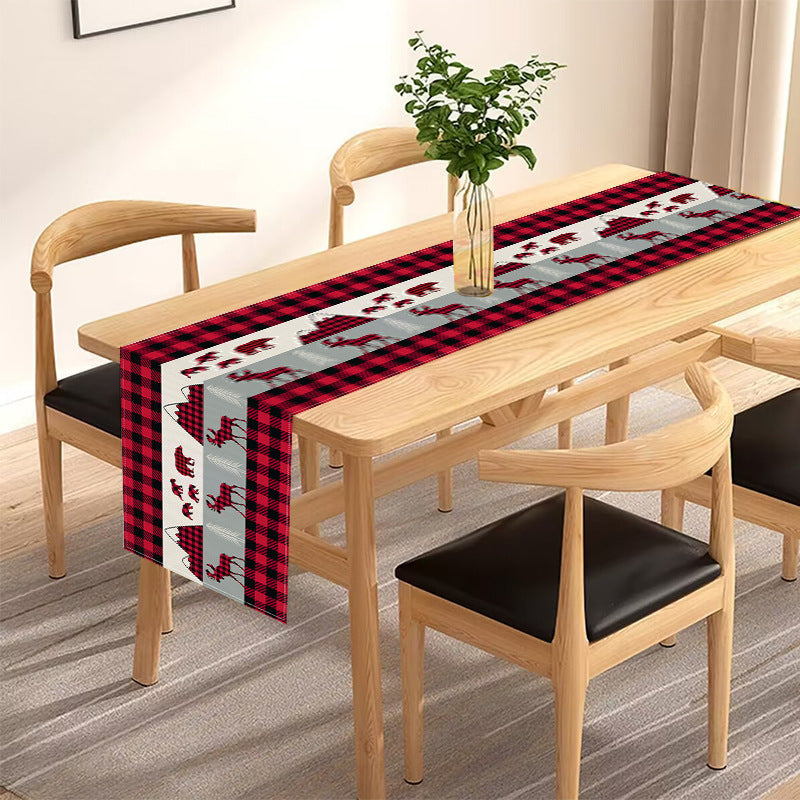 Christmas Table Runner Reindeer Plaid Holiday Decor