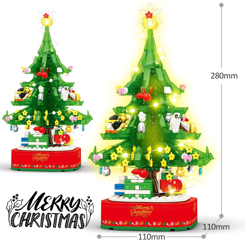Christmas Tree Building Set, LED Rotating Music Box