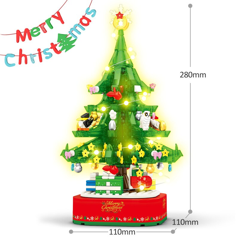 Christmas Tree Building Set, LED Rotating Music Box
