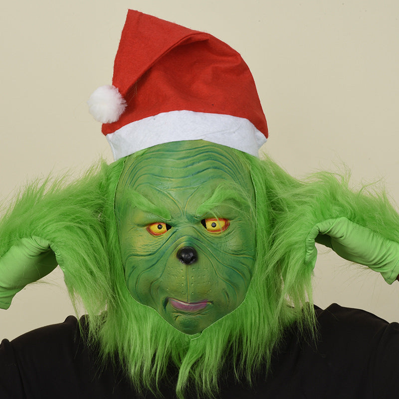 Grinch Costume Mask & Gloves Funny Christmas Disguise
