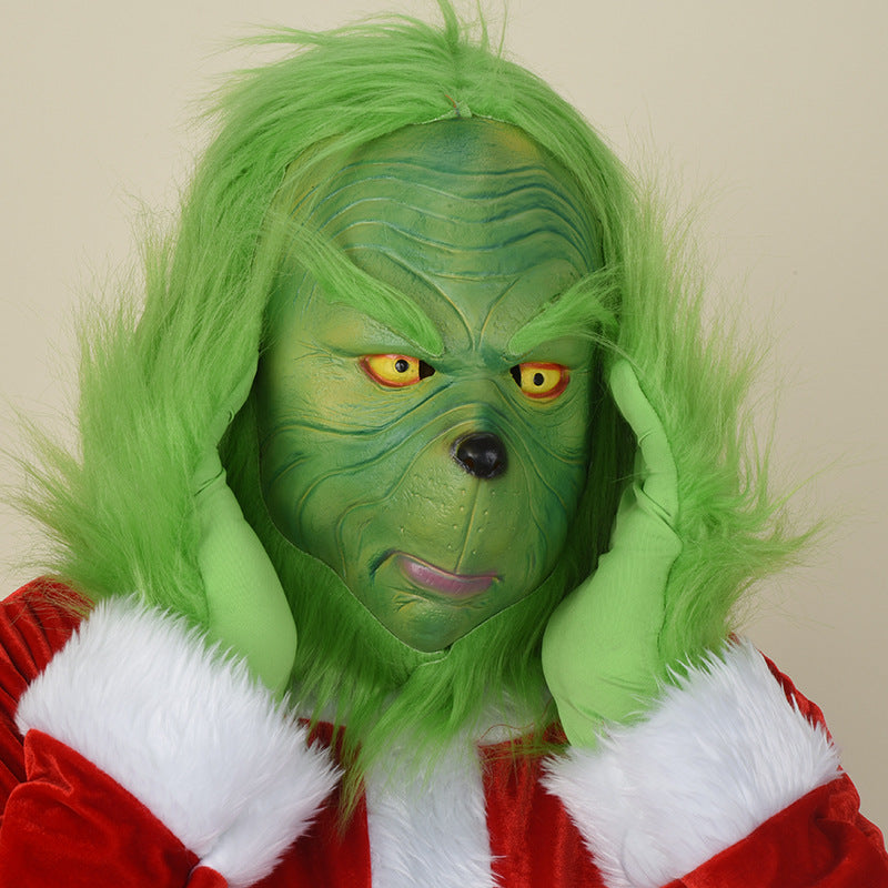 Grinch Costume Mask & Gloves Funny Christmas Disguise