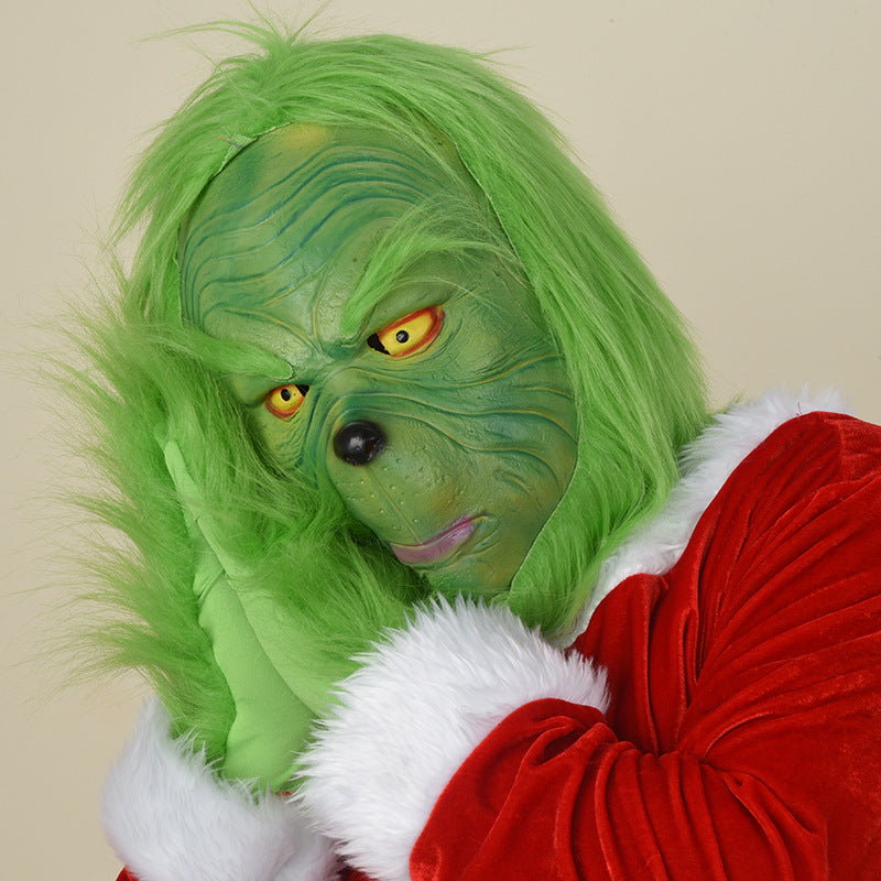 Grinch Costume Mask & Gloves Funny Christmas Disguise