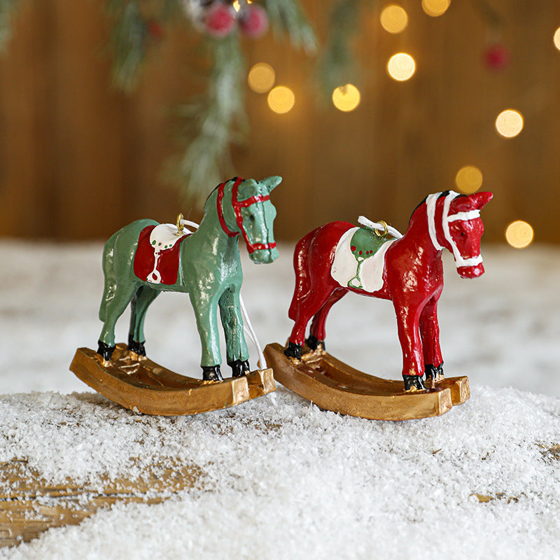Christmas Tree Ornaments: Vintage Rocking Horse Trio