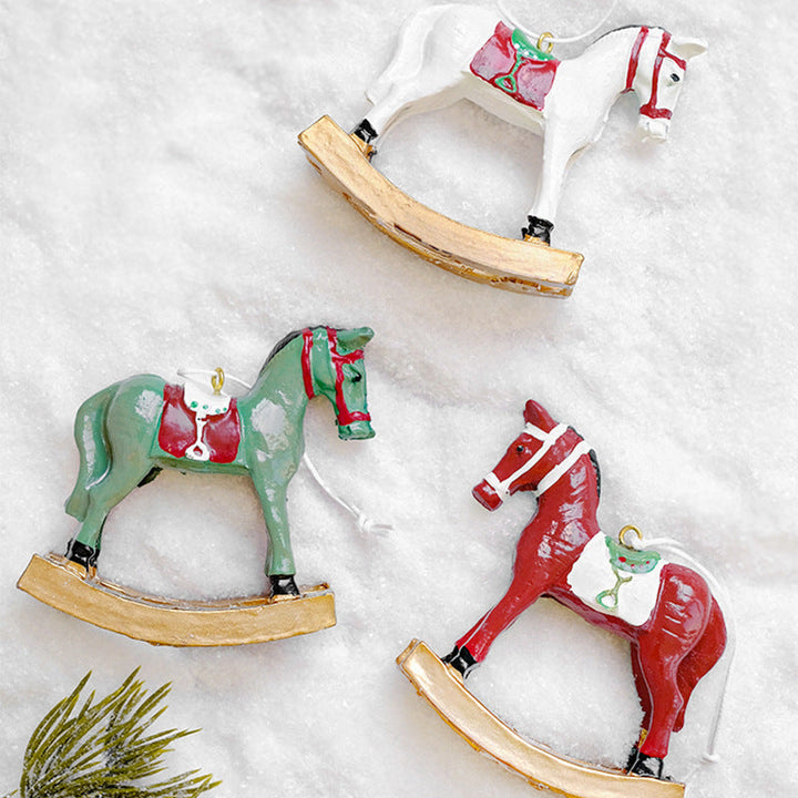 Christmas Tree Ornaments: Vintage Rocking Horse Trio