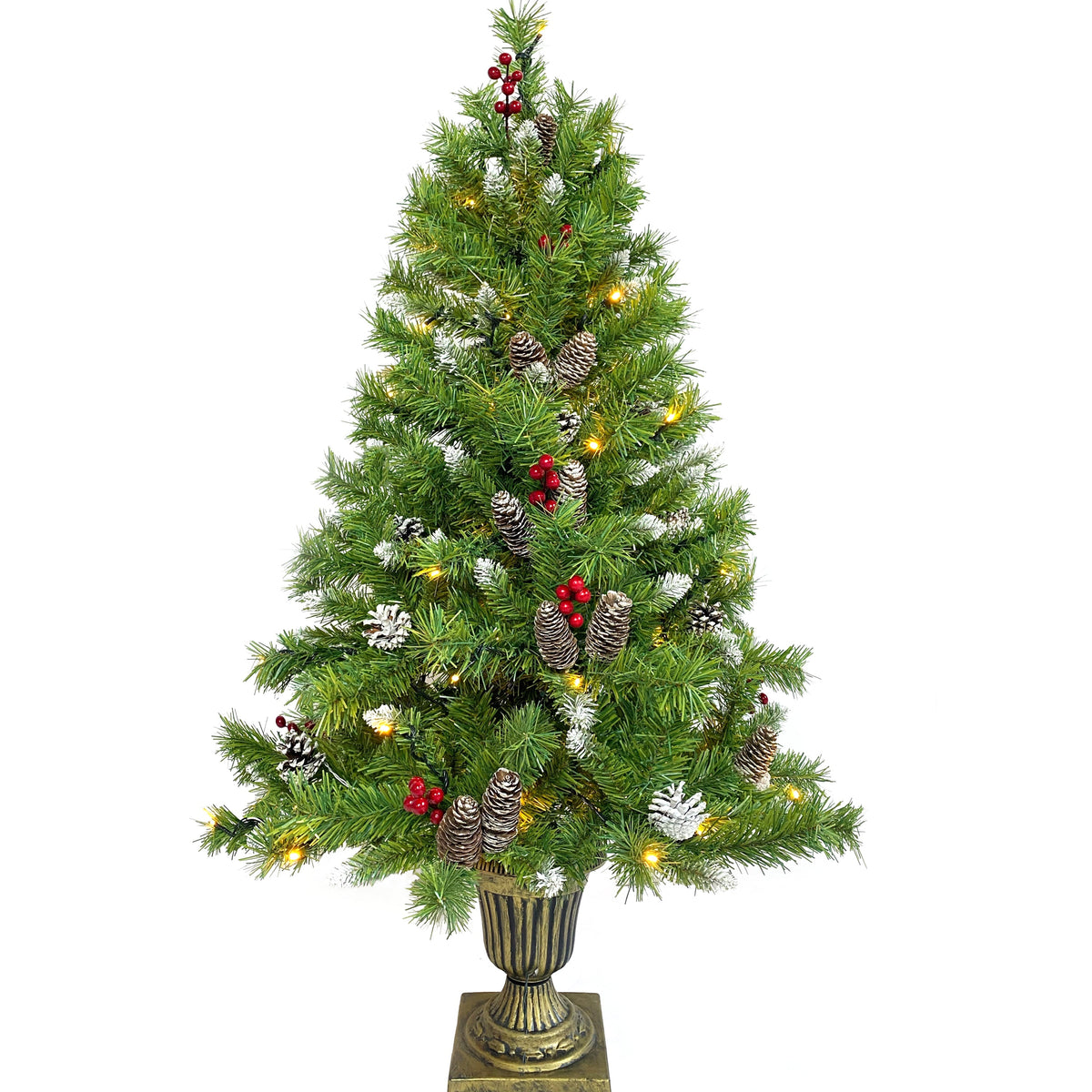 Lit Christmas Entrance Tree Set with Wreath and Garland