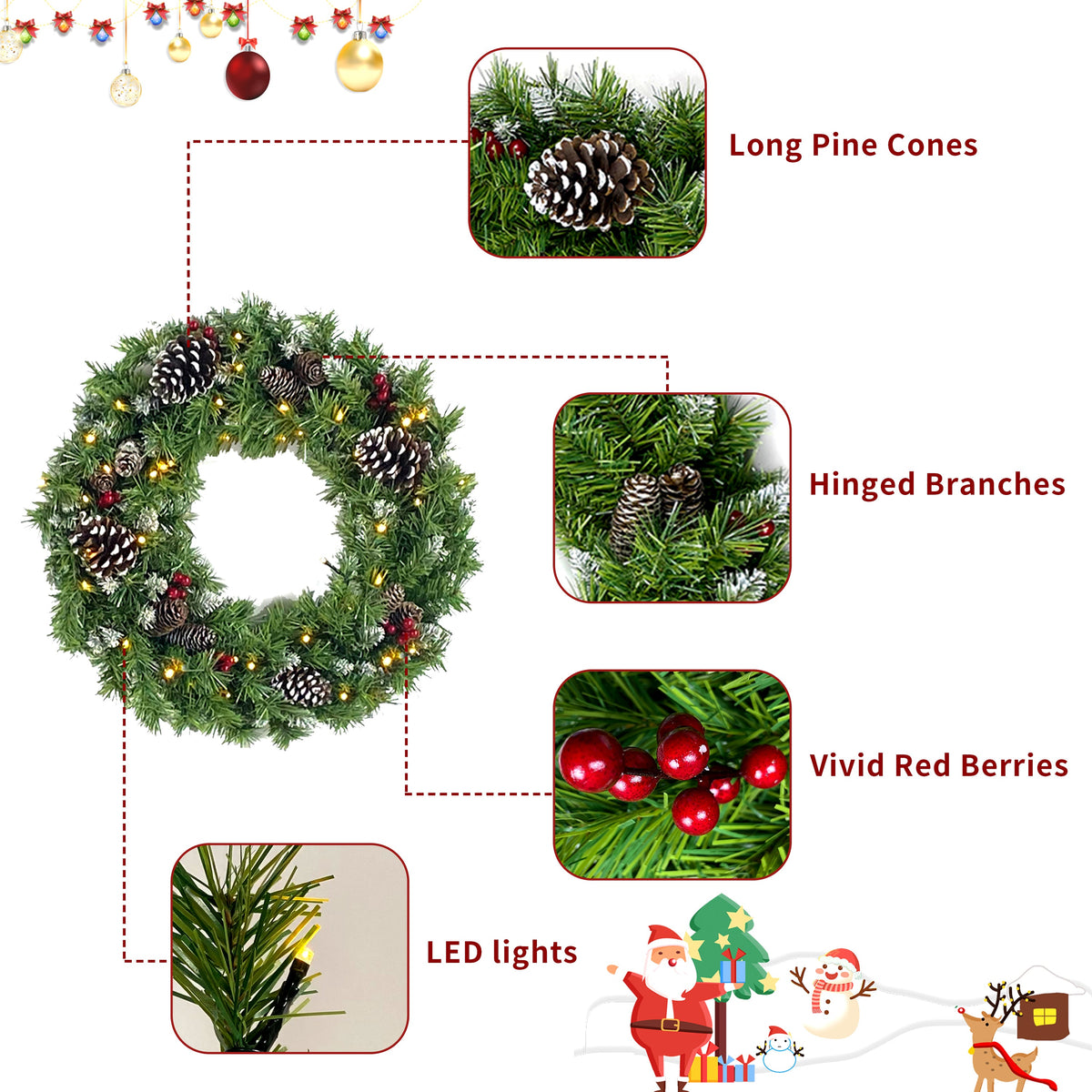 Lit Christmas Entrance Tree Set with Wreath and Garland