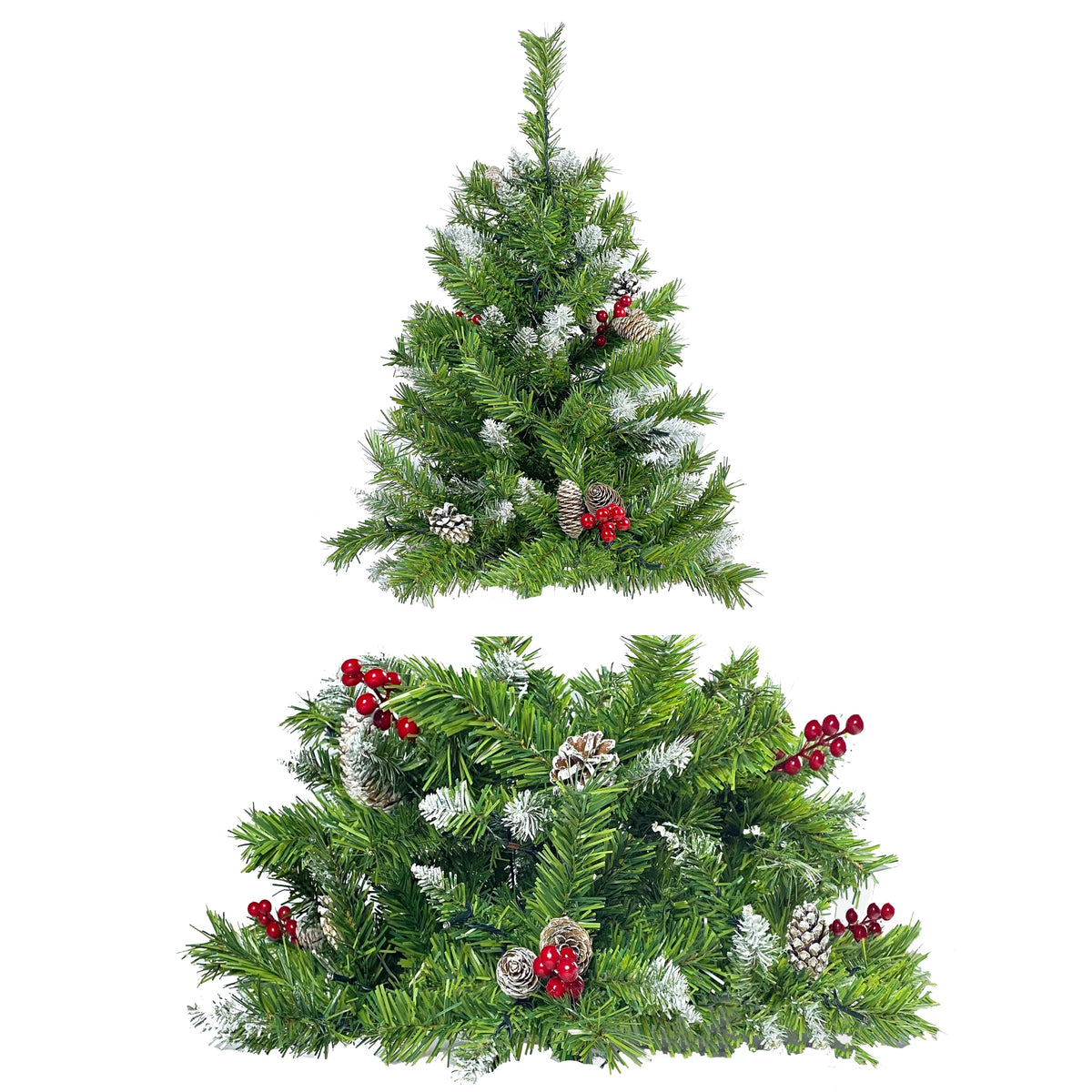 Lit Christmas Entrance Tree Set with Wreath and Garland