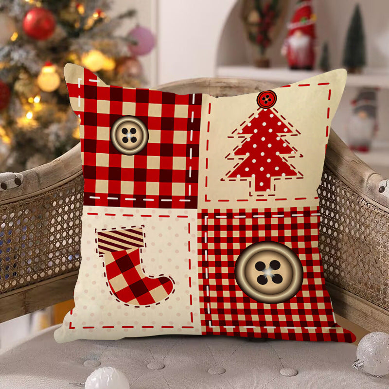 Christmas Pillow Cover - Rustic Patchwork Holiday Decor