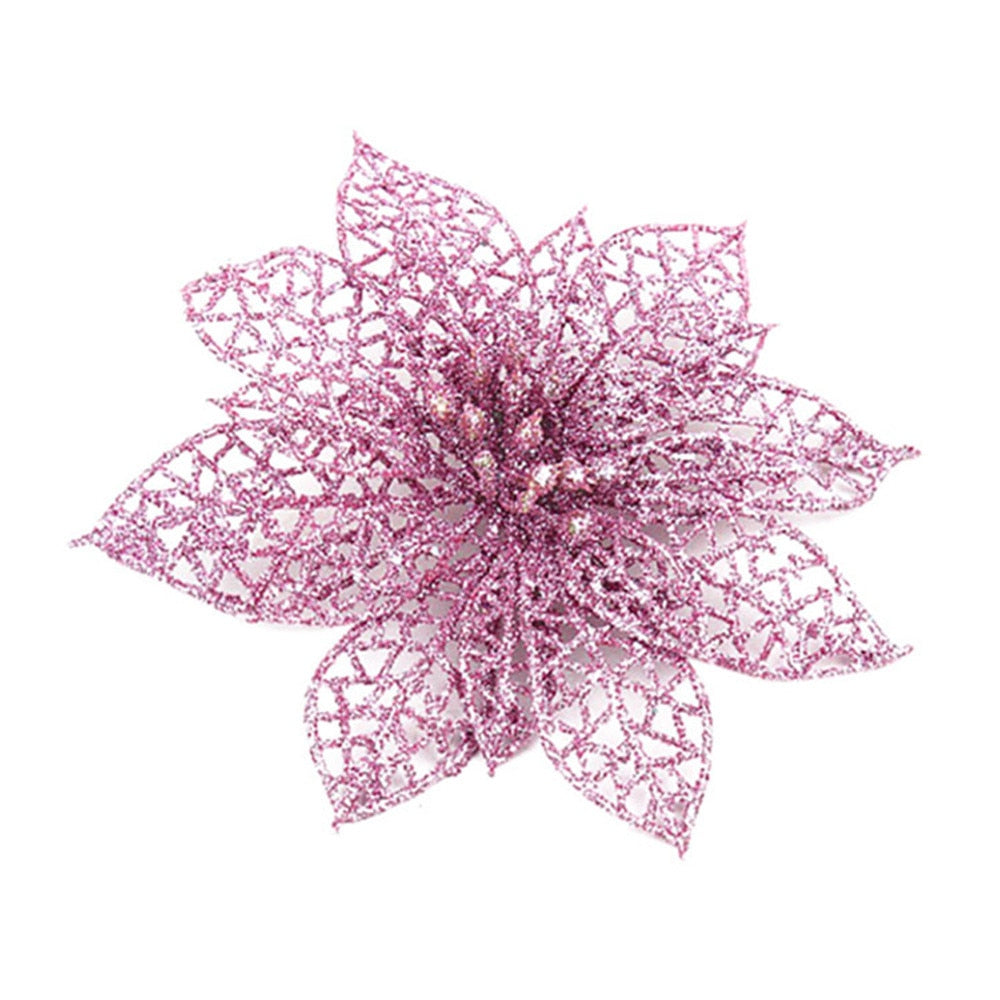 Sparkling Poinsettia Christmas Tree Ornaments Collection