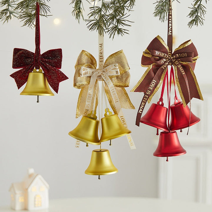 Christmas Tree Bell Bow Ornaments | Red & Gold Decor
