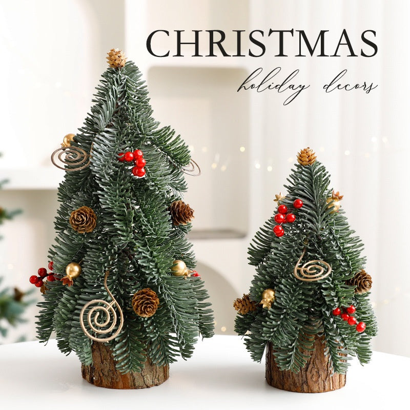 Christmas Tree Pot Decor with Red Berries for Tables