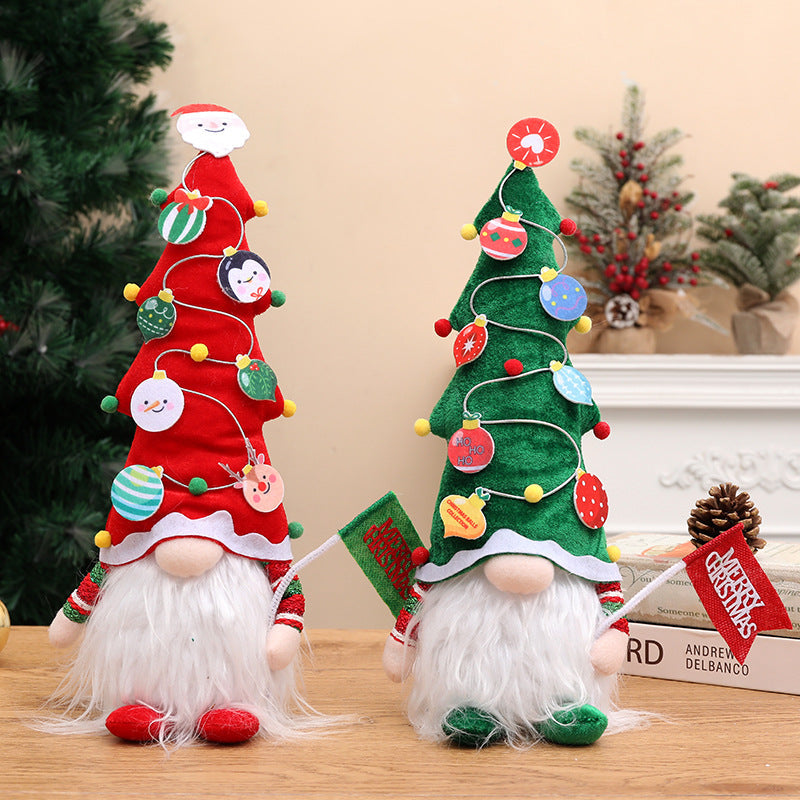 Christmas Tree Gnome Hat Decoration With Light-Up Beard