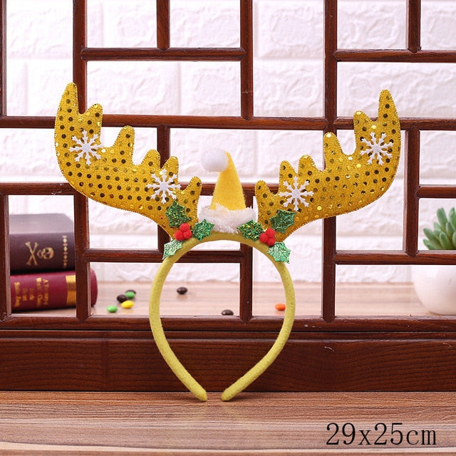 Christmas Reindeer Headband With Santa Hat Details