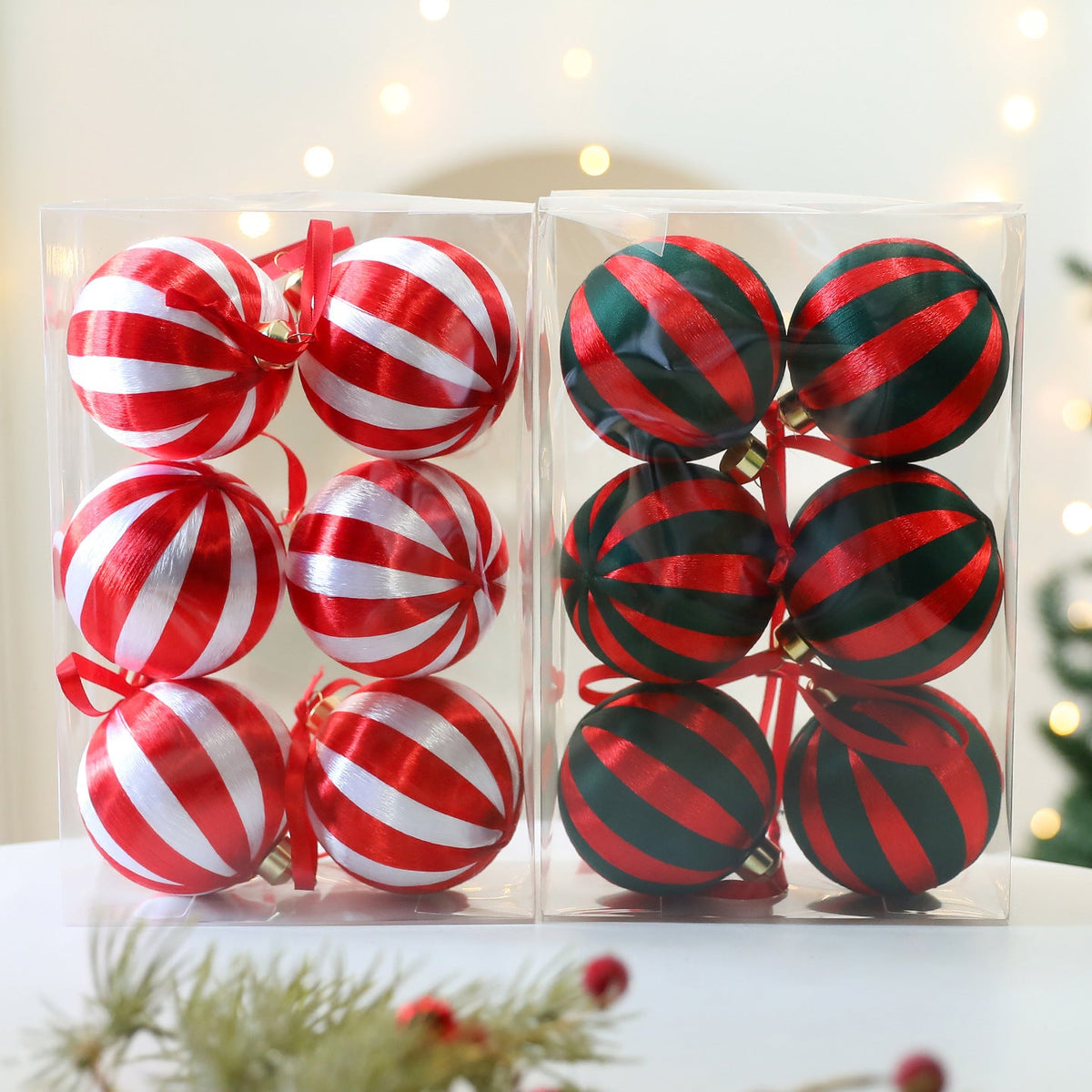 Christmas Tree Ornaments 8cm | Coordinated Striped Decor