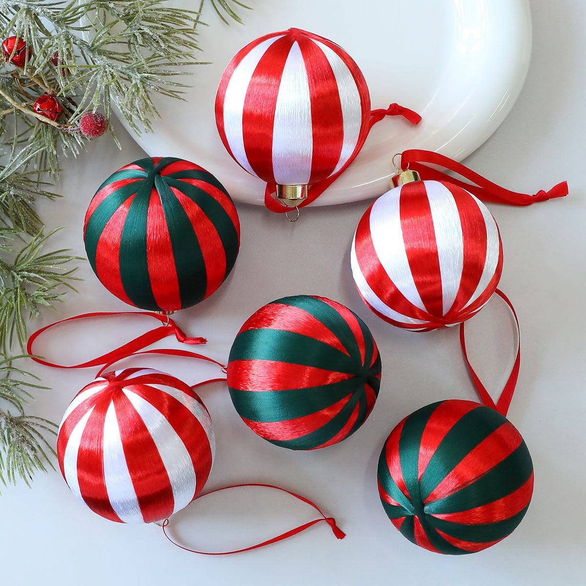 Christmas Tree Ornaments 8cm | Coordinated Striped Decor