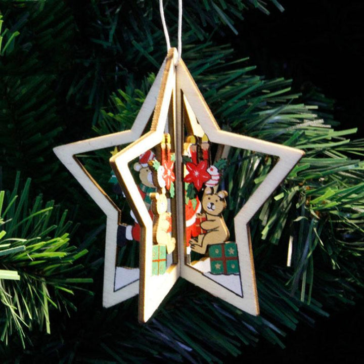 3D Christmas Tree Ornaments Wooden Holiday Decor Set