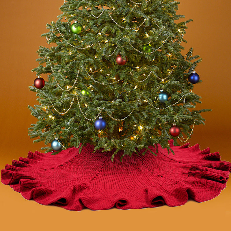 Christmas Tree Skirt With Festive Ruffled Red Edge