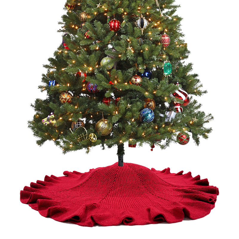 Christmas Tree Skirt With Festive Ruffled Red Edge