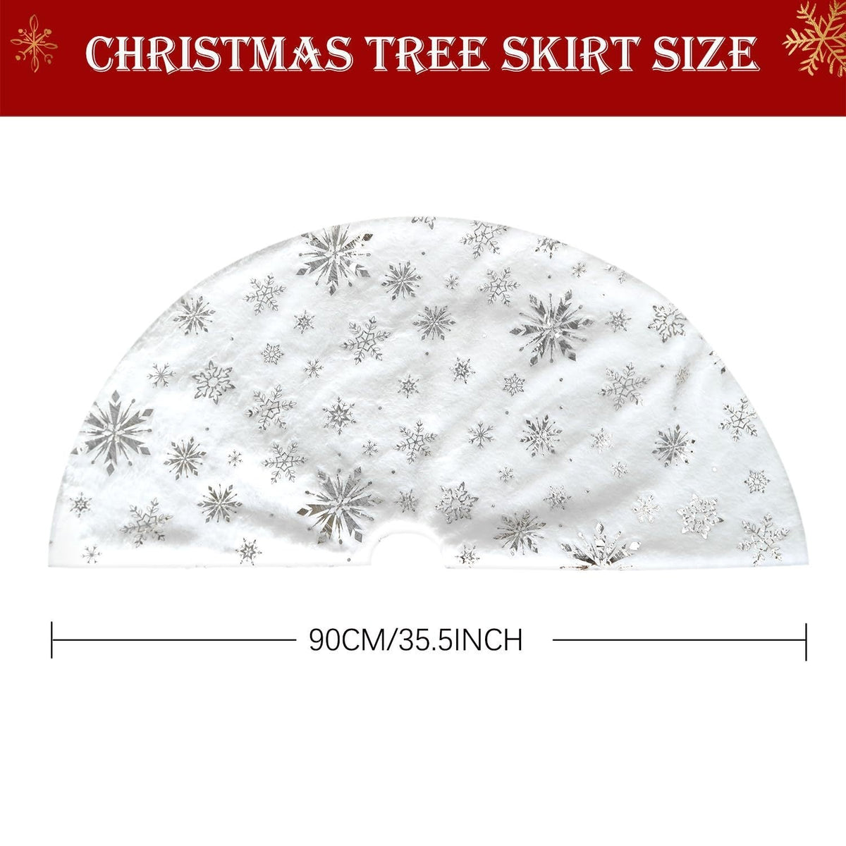 Plush Christmas Tree Skirt with Gold Stars & Snowflakes
