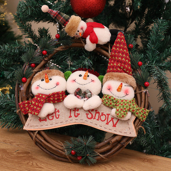 Christmas Vine Wreath with Plush Snowman & Reindeer