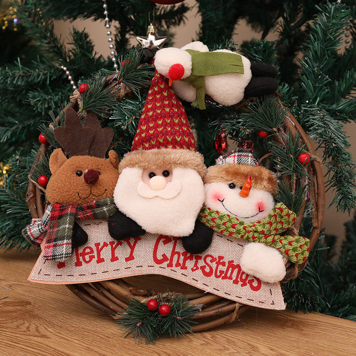Christmas Vine Wreath with Plush Snowman & Reindeer