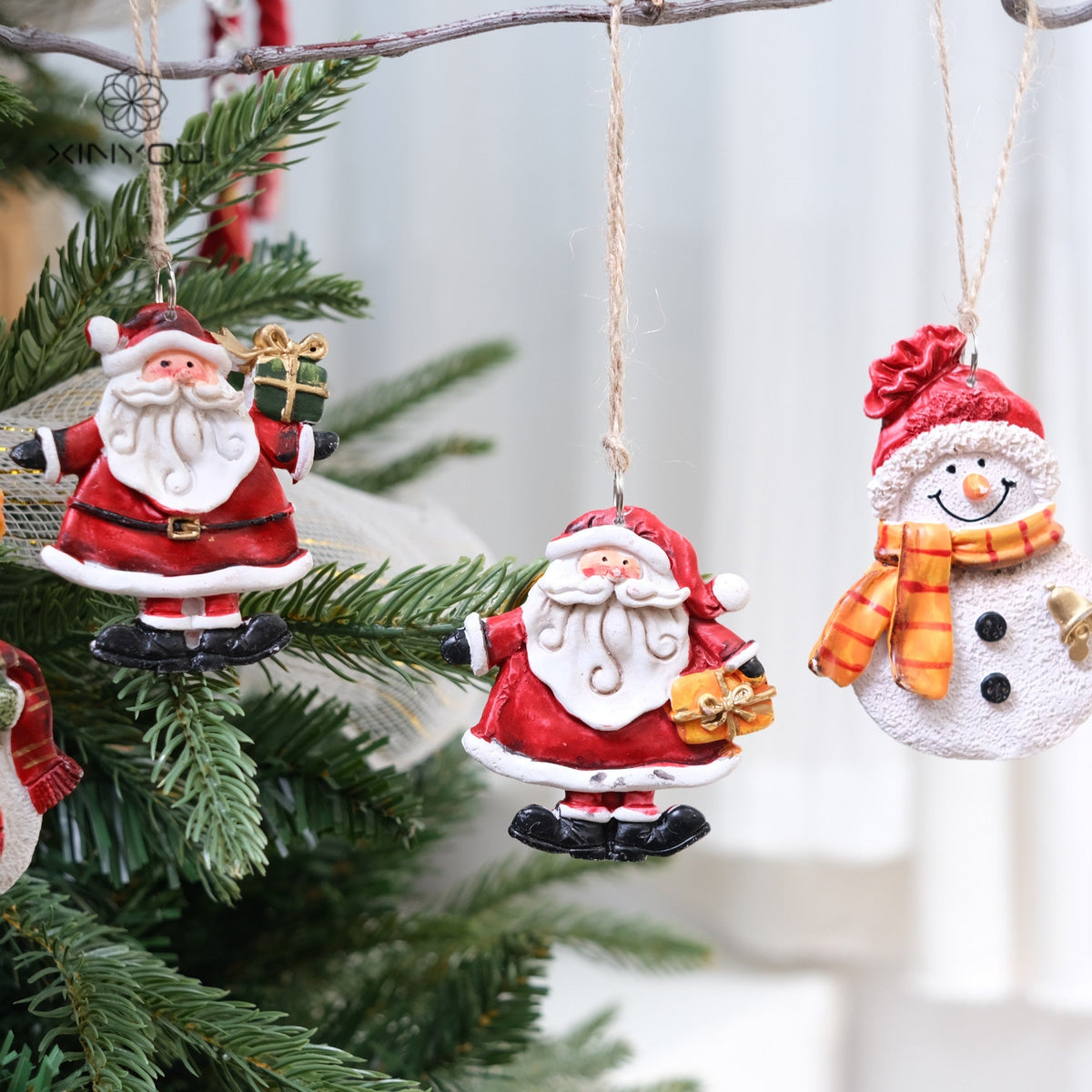 Vintage Santa Snowman Christmas Ornament Set for Trees