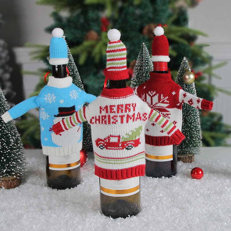 Christmas Wine Bottle Sweater Set for Festive Tables