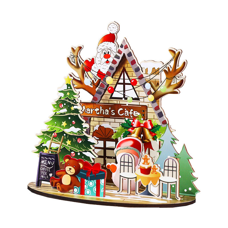 Christmas Wooden Puzzle House Decor for Festive Desks