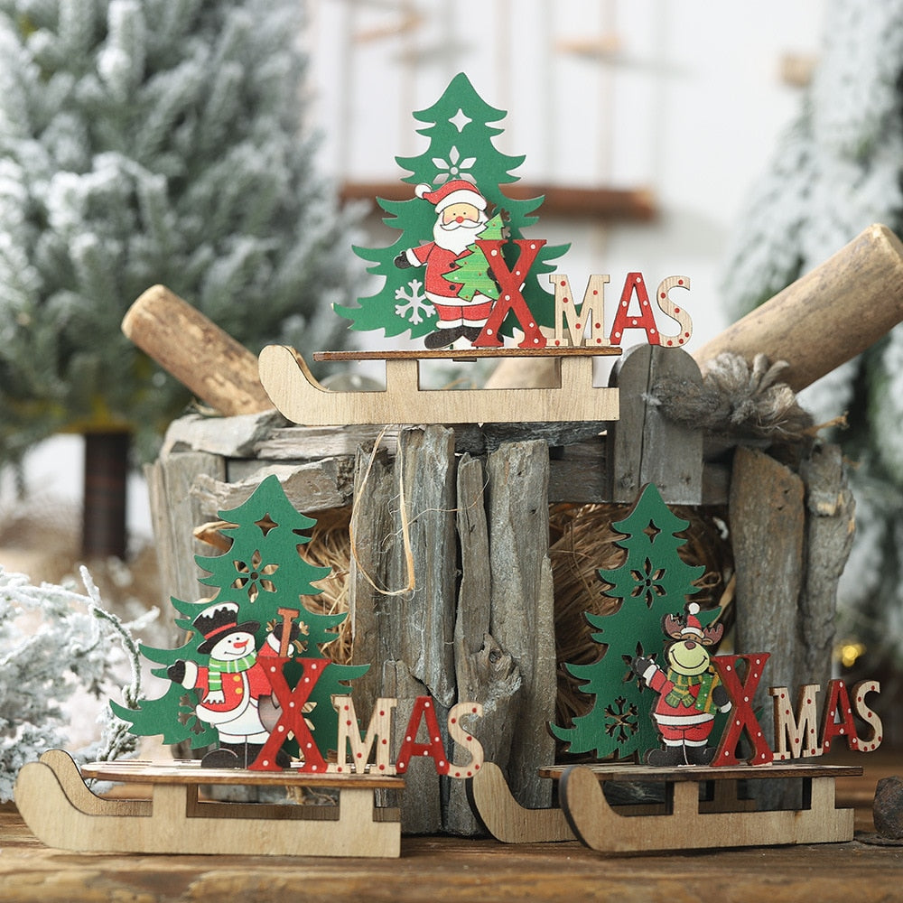 Wooden Christmas Sleigh Ornaments for Tabletop Decor