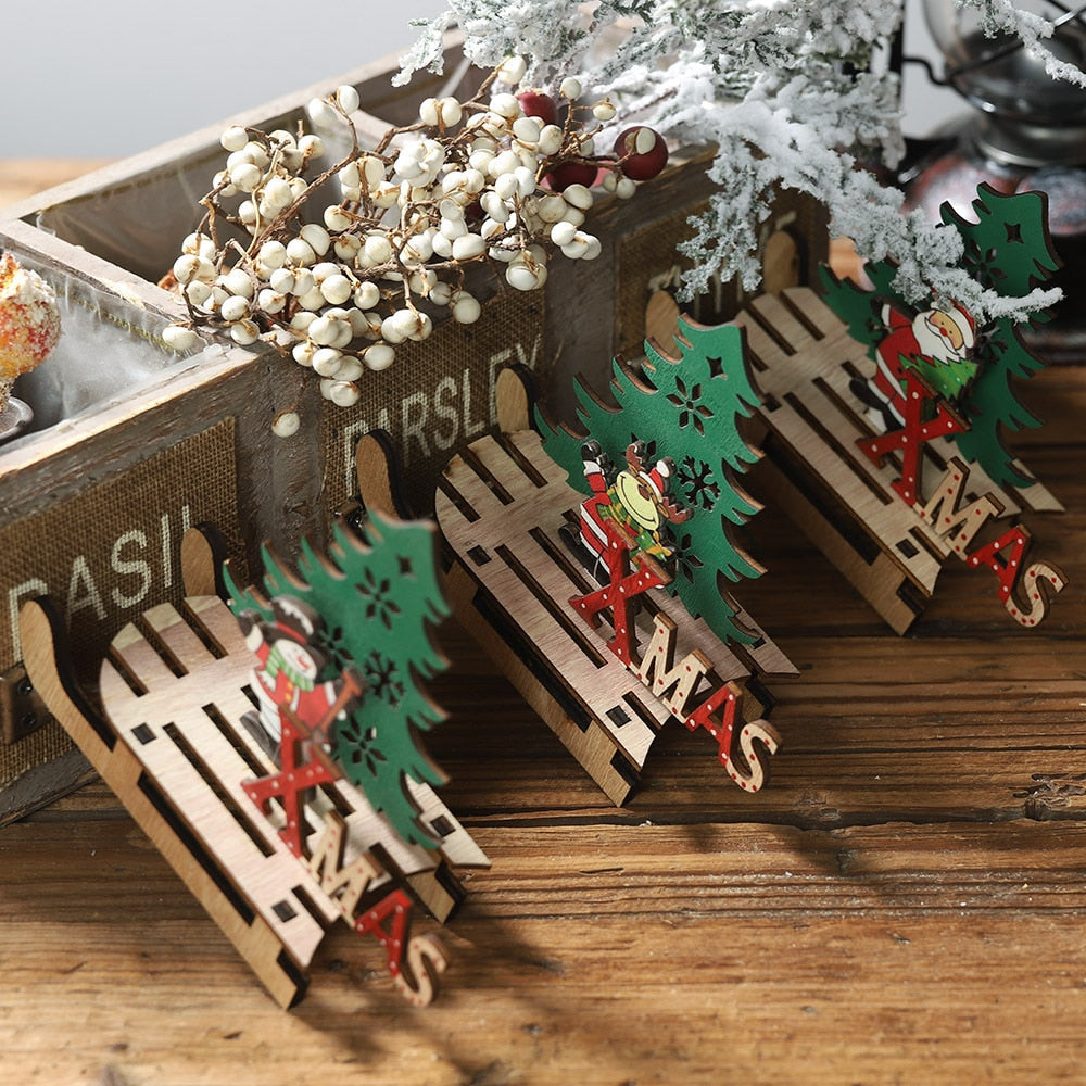 Wooden Christmas Sleigh Ornaments for Tabletop Decor