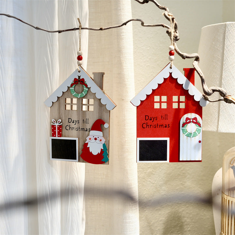 Wooden Christmas House Ornament With Countdown Chalkboard
