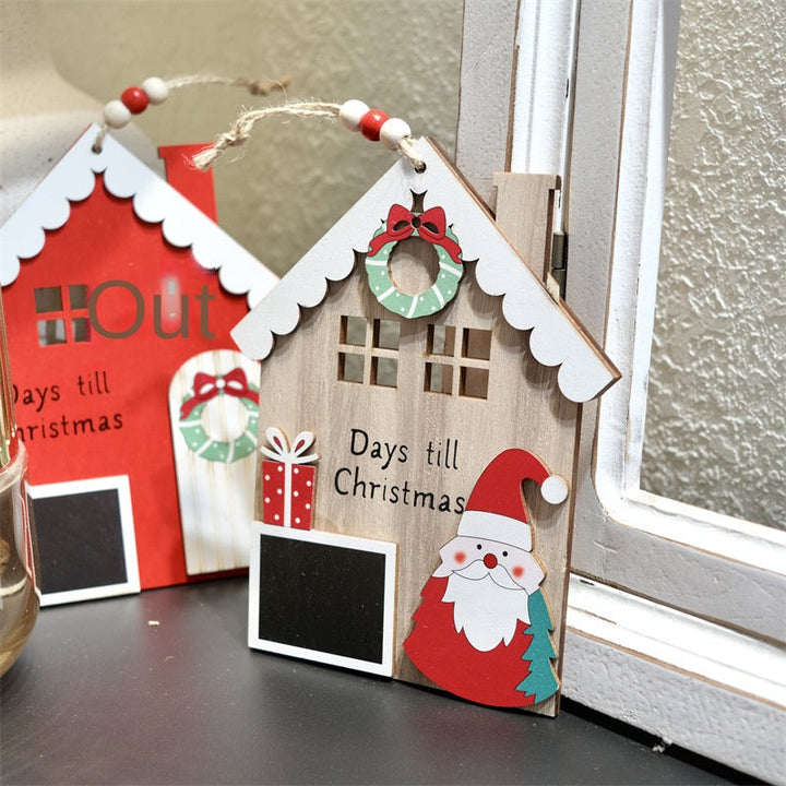 Wooden Christmas House Ornament With Countdown Chalkboard
