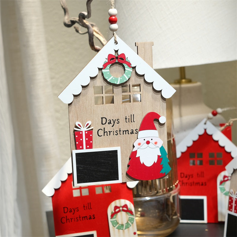 Wooden Christmas House Ornament With Countdown Chalkboard