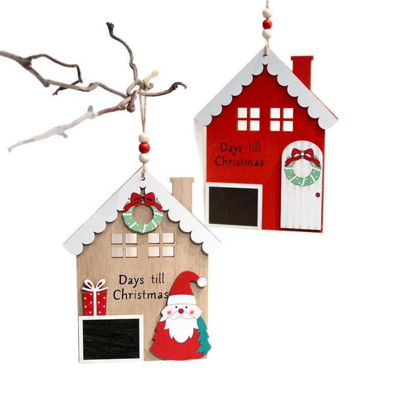 Wooden Christmas House Ornament With Countdown Chalkboard
