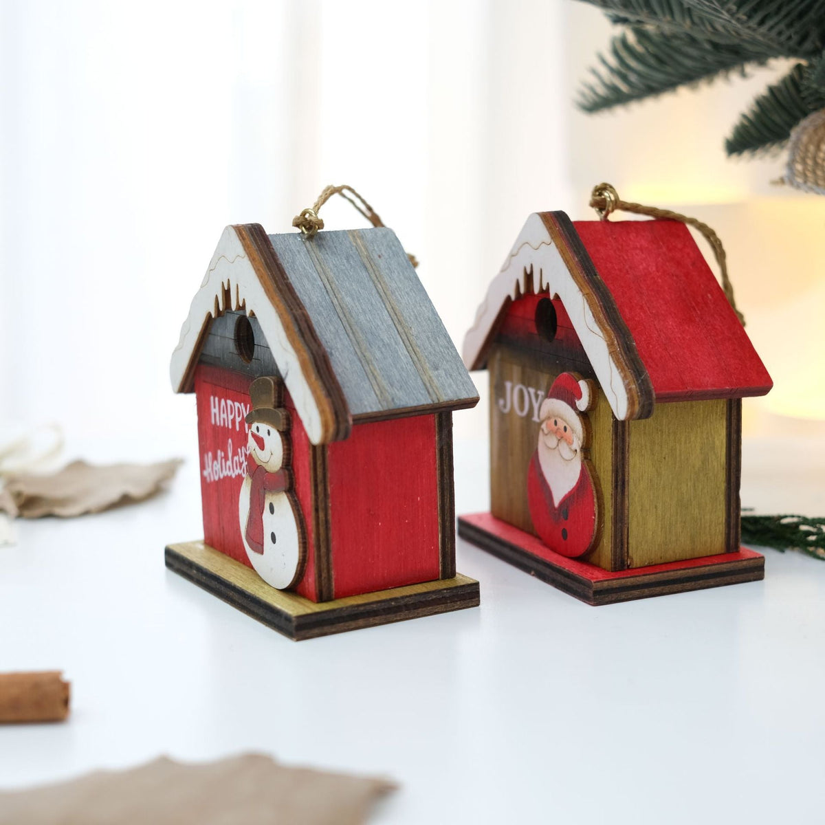 Wooden Christmas House Ornaments With Rustic Charm