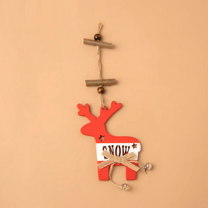 Christmas Deer Ornament With Rustic Bells and Bow