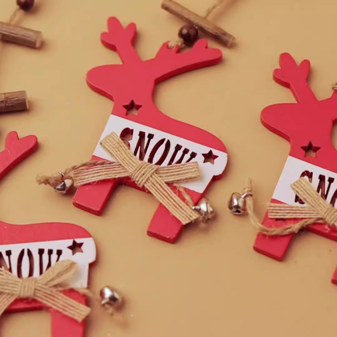 Christmas Deer Ornament With Rustic Bells and Bow