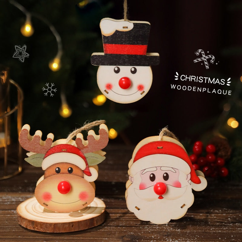 Wooden Christmas Ornaments with Glowing LED Noses