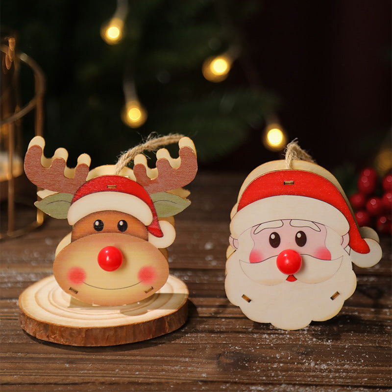 Wooden Christmas Ornaments with Glowing LED Noses